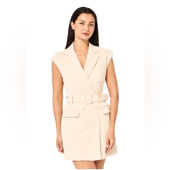 Sandro Alexine Off White Sleeveless Lines Blazer Mini Dress size 42 Large - Picture 1 of 16